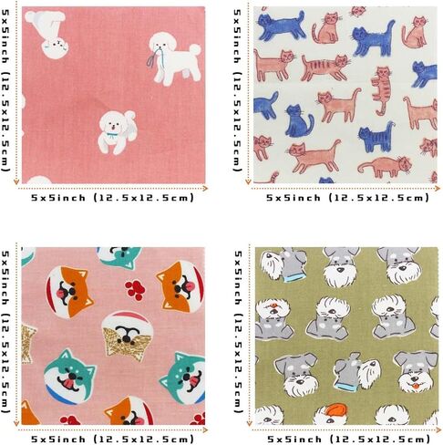 42-Pack 5x5 Inch Cat & Dog Cotton Fabric Squares for Quilting,Multi-Color Cute Animal Print Charm Packs Precut Quilting Supplies in Saudi Arabia
