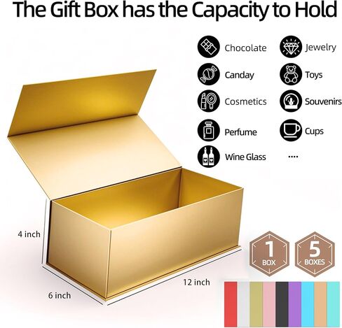 UVTaoYuan Gold Gift Box 1Pack,12x6x4 Inches Foldable Magnetic Gift Rectangular Box with Lid for Weddings, Proposals, Birthdays, Christmas, Anniversaries, Halloween, Holiday Gift Giving Packaging in Saudi Arabia