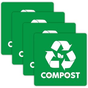 | Compost Bin Stickers (4 Pack) – Strong Adhesive, Durable, Waterproof Compost Stickers for Trash Bins for Business & Home Use