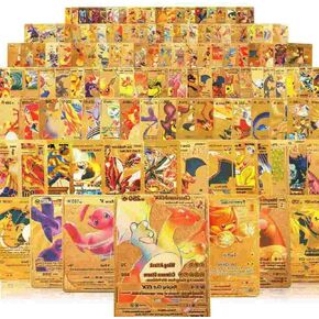 55 Gold Cards Packs Vmax V EX GX Rare Golden Cards TCG Deck Box Gold Foil Card for Fans Collectors Gifts (No Duplicates) (Red)