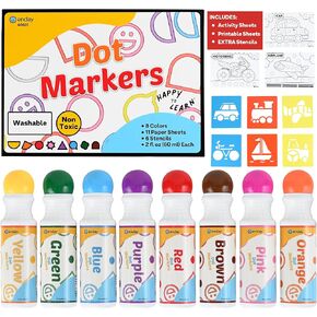 Enday Washable Dot Markers for Toddlers 1-3 - 8 Colors, Activity Sheets and Stencils Included - Bingo Daubers, Dot Art, Dot Markers for Toddlers 2-4 Years, Dot Paint for Toddler Arts and Crafts