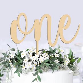 First Birthday Cake Topper - Rustic Wood One Cake Topper for 1st Birthday Boy and Girl, Number 1 Cake Decor, One Sign Cake Decoration Supplies, Photo Booth Props