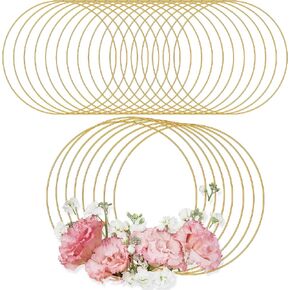 25 Pcs Metal Floral Hoop Macrame Gold Rings Hoops Bulk for Crafts Circle for DIY Wedding Birthday Wreath, Dream Catchers, Wedding Wall Hanging Decor (11.8 Inch)