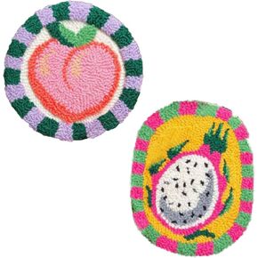 Huacan Punch Needle Coaster Kit 2 Pcs, Punch Needle Coasters Kits for Adults Beginners Fruits Pattern DIY Tufted Rug Pads with Adhesive Felt Yarns Embroidery Hoop Essential Supplies