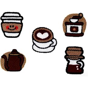 Huacan Punch Needle Coaster Kit 5 PCS ، Punch Needle Coasters مجموعات للبالغين المبتدئين نمط القهوة DIY معنقدة معنقدة مع خيوط لاصقة الطبقات تطريز الطعن الأساسي