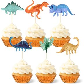 Honeydak 48 Pcs Watercolor Dinosaur Cupcake Toppers Kit 24 Dino Cake Topper Picks and 24 Foil Cupcake Liners Cute Dinosaur Cake Decoration for Jurassic Dino Theme Baby Shower Birthday Party Decor