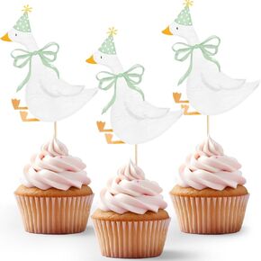 12 Pcs Silly Goose Cupcake Toppers Funny One Silly Goose Party Decoration Geese Cake Toppers for Girls Boys Baby Shower Birthday Party Supplies (Pink)