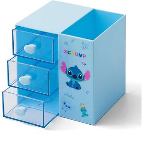 Cartoon Pen Holder for Desk, Multi-Functional Pencil Cup, Classic Desk Organizer with 3 Drawers, Cute Desk Accessories (Blue)
