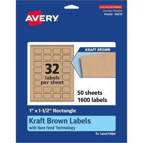 Avery Kraft Brown Rectangle Labels, Sure Feed Technology, 1" x 1.5", 480 Kraft Brown Labels, Print-to-The-Edge, Laser/Inkjet Printable
