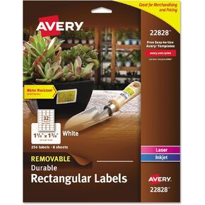 Removable Durable White Rectangle Labels w/ Sure Feed, 1.25 x 1.75, 256/PK