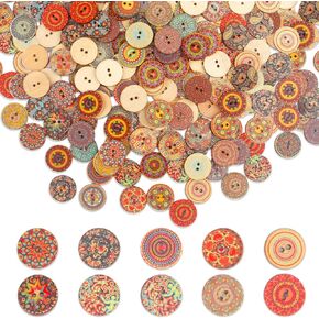 150pcs Wooden Vintage Buttons, 0.78" Round Craft Buttons with Antique Pattern, 2 Holes Sewing Decorative Button for DIY Sewing Crafts Clothes