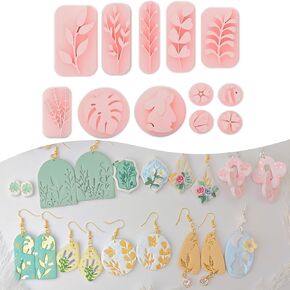 Jopgeey Polymer Clay Stamps Tool Set - 12 Shapes of Plant & Animal, Work with Polymer Clay Cutter, 3D Print Stamps for Jewelry Pieces Making, Earrings and Necklace Pendants