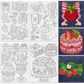 67Pcs Fruit Cartoon 4 Sheets Water Soluble Embroidery Pattern Stabilizers, Stick and Stitch Embroidery Stickers, Hand Sewing DIY Fruit Cartoon Embroidery Papers