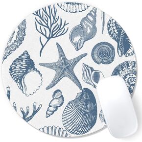 Beach Mouse Pad, Beachy Coastal Shell Starfish Mousepad Mouse Mat with Non-Slip Rubber Base for Home Office Desk Accessories, Gifts for Beach Lovers Nature Lovers, 7.9x7.9 Inch