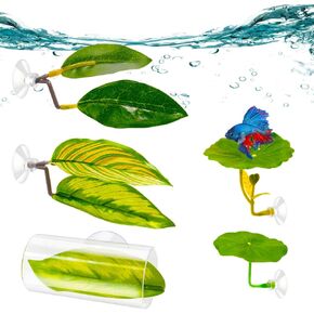 Betta Hammock Fish Toys Set, Acrylic Tube Tunnel for Betta Fish Tank Decoration, Aquarium Decor Plastic Plants Leaf Pad with Suction Cups, Aquarium Hideout for Breeding Resting Bed Shelter