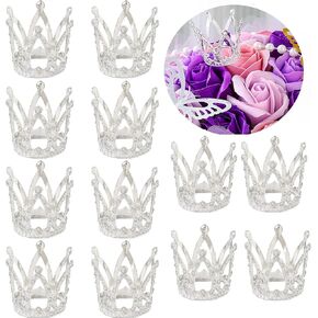 12PCS Crown Cake Topper, Silver Mini Crown Flower Bouquet Accessories,Pearl Tiara Princess Crown for Wedding Birthday Baby Shower Party Decor