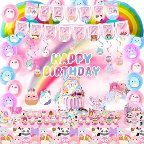 Cute Animals Birthday Decorations Kids Party Supplies with Banner Cake Topper Cupcake Toppers Balloons Swirls Stickers Background Tablecover Plates Napkins Cups