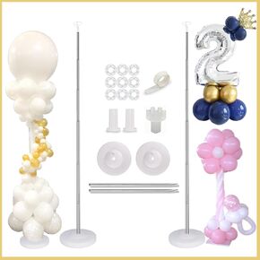 JC HUMMINGBIRD Balloon Arch Stand, Balloon Arch Kit of 2 Adjustable Metal Balloon Column Stand for Party Decorations Wedding Birthday, Graduation Party Decoration, Baby Shower, Silver