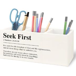 Sage Green Eucalyptus Christian Wooden Pen Pencil Holder for Office Desk Accessories, Faith Based Gifts, Inspirational Bible Verses Makeup Brush Toothbrush Holder Organizer for Bathroom