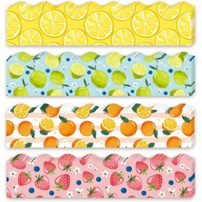 69Ft Fruit Bulletin Board Borders Bulletin Board Decorations 4 Design 60Pcs Summer Holiday Decoration Strawberry Lemon Orange Pear Trim Border Bulletin Board Stickers for Summer Holiday School Classroom Home Party Decoration