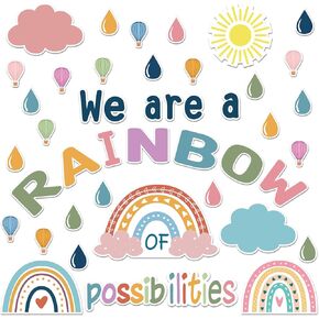 58 Pcs Rainbow Bulletin Board Set Decorations Boho Classroom Decor Motivational Wall Decals We are A Rainbow of Possibilities Cutouts for Birthday Party School Nursery Decor