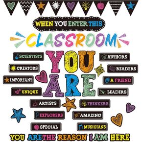 43 Pcs Positive Affirmation Bulletin Board Decorations Set When You Enter This Classroom Motivational Word Cutouts Classroom Decor for Teacher School Wall Bulletin Board (Chalkboard)