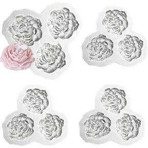 4PCS 3D Peony Candle Mold, 3 Cavity Flower Silicone Molds for Making Soap Soy Wax Clay DIY Resin Candles Crafts Suppliers for Party Home Wedding Decoration