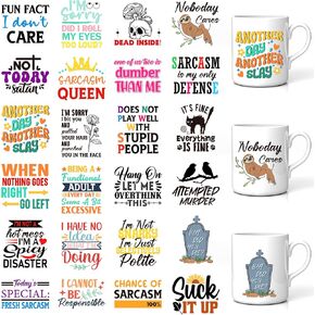 UV DTF Cup Wraps Sticker - 24 Sheet Sarcasm UV DTF Transfer Sticker for Glass, Funny Uvdtf Cup Wraps, Black Cat Eyes Bird Skull Flower Funny Quotes Design, Waterproof Rub on Transfer
