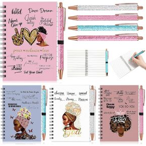 Black Women Notebooks Inspirational African American Spiral Journal with Glitter Ballpoint Pen Motivational Notepads Gifts for Back to School Gifts Students Teachers Black Women(8 Sets)