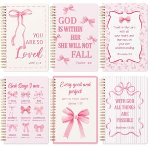 6 PCS Bible Notebook Christian Prayer Journal Preppy Coquette Pink Bow Bible Study Supplies Christian Gift for Women