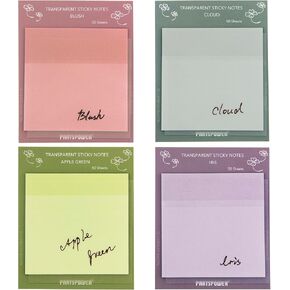 Jewel Tone Transparent Sticky Notes, PARTSPOWER 4 Packs 3X3 Inch Super See Through Annotating Sticky Notes for Annotating, Bible Journaling Supplies, Office School Supplies - Flipped Hearts
