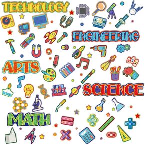 94 Pcs STEM/STEAM Bulletin Board Set Science Project Bulletin Board Decorations Science Posters Decals Wall Decoration Cutouts for Teachers Supplies
