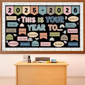 This is Your Year Bulletin Board Set Welcome Back to School Bulletin Board Decorations BOHO Affirmation Paper Cutouts Classroom Decorations for School Office Home Nursery Chalkboard Wall Door Supplies