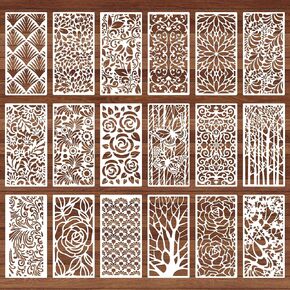 18Pcs Stencils for Crafts Painting, Reusable Cake Stencils Decorating Texture Stencils Background Stencil Leaf Floral Tree Templates for Painting on Wood Furniture Card Canvas Paper Scrapbook