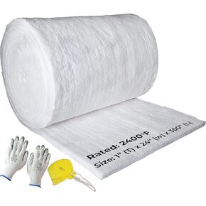 SIMOND STORE Ceramic Fiber Insulation Blanket, 25' x 24" x 1" (Thick), 2400F (1315C), High Density Fireproof Insulation Baffle for Stove, Furnace, Forge, Kiln, Boiler, Chimney, Pizza Oven, Fireplace