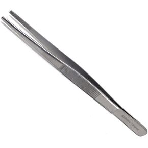 Straight Thumb Tweezers Stainless Steel 5.5" with Non-Marring Blunt Serrated Tips Ridged Handle For Hobby Craft Tools for Jewelry-Making, Soldering, Electronics Repair, Scrapbooking DIY Projects