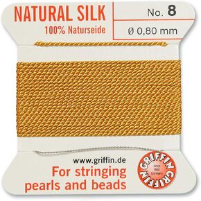 Griffin natural silk thread for stringing pearls and beads Size #8 Amber Yellow