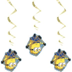 Despicable Me Hanging Swirl Decorations, 26" (Pack of 3) - Eye-Catching Yellow & Blue Design, Perfect for Indoor & Outdoor Use
