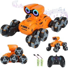 Cool 8 Wheels RC Stunt Car Toys,Remote Control Robot Toy for Boys Ages 6 7 8-12 13 14 Year Old Kids with Lights Music,360° Spins All Terrains Kids Toys RC Cars,Gift for Boys & Girls' Birthday(Orange)