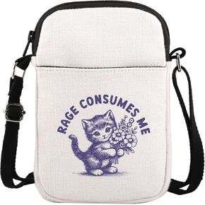BLUPARK Rage Consumes Me Crossbody Bag Weirdcore Gift Funny Hilarious Kitten Meme Shoulder Bag Funny Mental Health Meme Gift