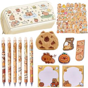 Cute Capybara Pencil Case Capybara Pencil Holder Set with Gel Pens, Brooch Pins, Stickers, Magnetic Bookmarks, Notepads Capybara Gifts