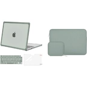MOSISO Compatible with MacBook Air 13.6 inch Case 2022-2024 A2681 M2, Heavy Duty Plastic Hard Shell with TPU Bumper&Neoprene Sleeve with Small CaseKeyboard Cover, Emerald Green&Antique Green