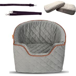 Plush Dog Car Seats for Small Dogs up to 30lbs - Customizable Pet Car Seat with 3 Adjustable Cushion Heights for Comfort and Safety - Fits All Vehicles (Grey)