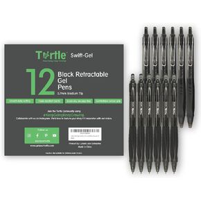 Swift Gel Pens – Retractable Gel Pens with Black Ink, 0.7mm Medium Point Ballpoint Pens for Writing, Journaling, Note-Taking – Quick-Drying, Smudge-Free – School & Office Supplies - 12-Pack