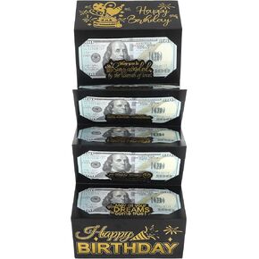 Birthday Money Envelope, Birthday Money Holder for Cash Gift Black Gold Happy Birthdays Moneys Gift Holder with 6 Slots for Cash Surprise Cashs Envelope for Men Women Girls Boys