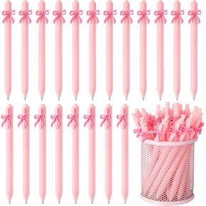 20 Pcs Pink Bow Ballpoint Pens Coquette Aesthetic Retractable Bowknot Black Ink Pens Butterfly Bow Party Favor Gifts for Girls Women School Birthday Party Office Supplies Wedding