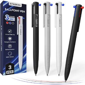 3 PCS Multicolor Pen in One, Multi Colored Pen, 1.0mm Medium Point, Smooth Writing Colorful Retractable Pens for Office, School Supplies, Nursing Notes & Taking, Writing