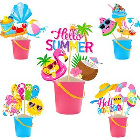 Summer Party Centerpiece Sticks Summer Pool Beach Birthday Table Toppers 18Pcs Hello Summer Party Table Decorations for Summer Hawaiian Themed Baby Shower Party Supplies