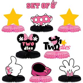 LINGTEER Oh Twodles Birthday Table Honeycomb Centerpieces - Cheers to Girls 2nd Birthday Kids Two Years Old Mouse Themed Party Decorations Sign.