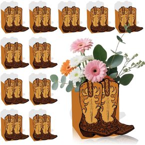 12 Pcs Cowboy Boots Flower Boxes Boot Centerpieces for Tables Cowboy Boot Vase Party Decorations for Western Theme Cowboy Birthday Baby Shower Wedding Party Supplies